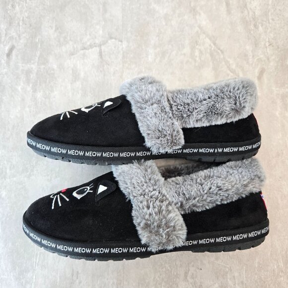 Bobs Cat Slippers Womens Size 8 Black Kitty Comfort Slip On Fur lined House Shoe - Picture 6 of 13